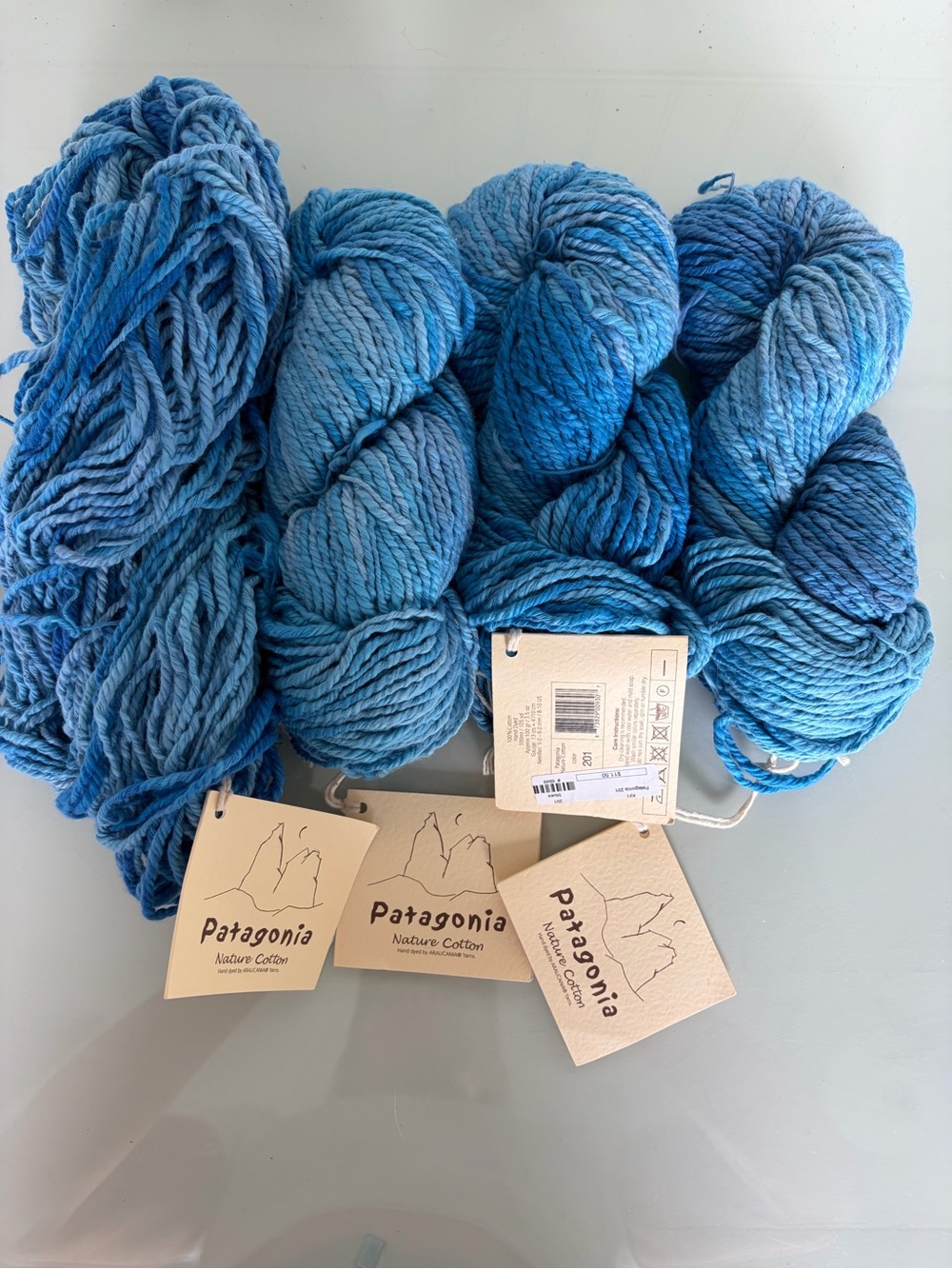 Patagonia Variegated Blue Cotton Yarn - Four Skeins (420 yards total)